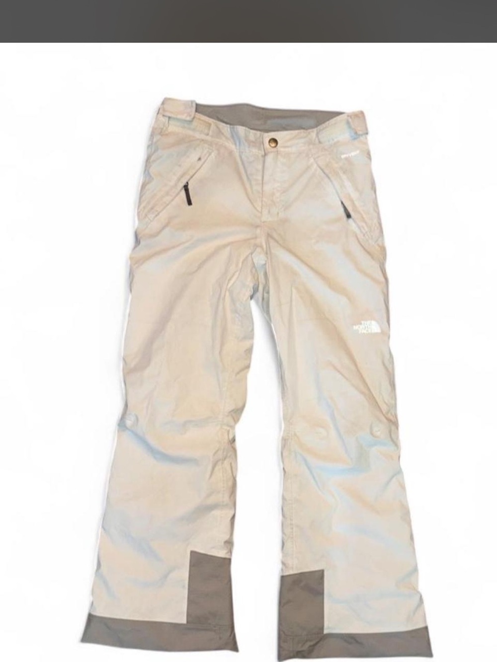 The North Face White DryVent snowboarding pants with Gray hi-vis accents